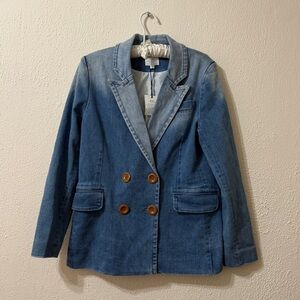 NWT A Loves A Double Breasted Denim Blazer Size Small